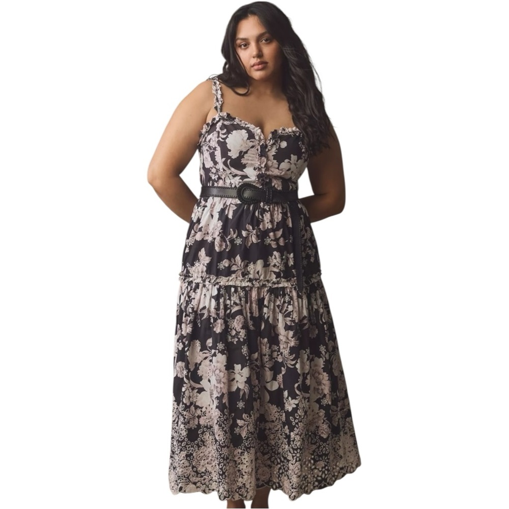 Anthropologie Sleeveless Sweetheart A-Line Midi Dress Womens Size 2X Floral